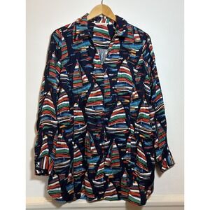 Soft Surroundings Sailboat Nautical Print Open Front Tunic Cardigan Women L